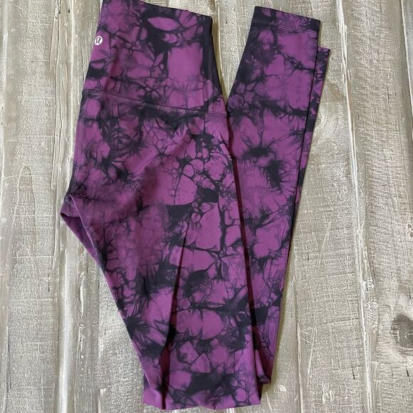 Lululemon Purple Print Active Long Leggings Tights 4 - Picture 1 of 5